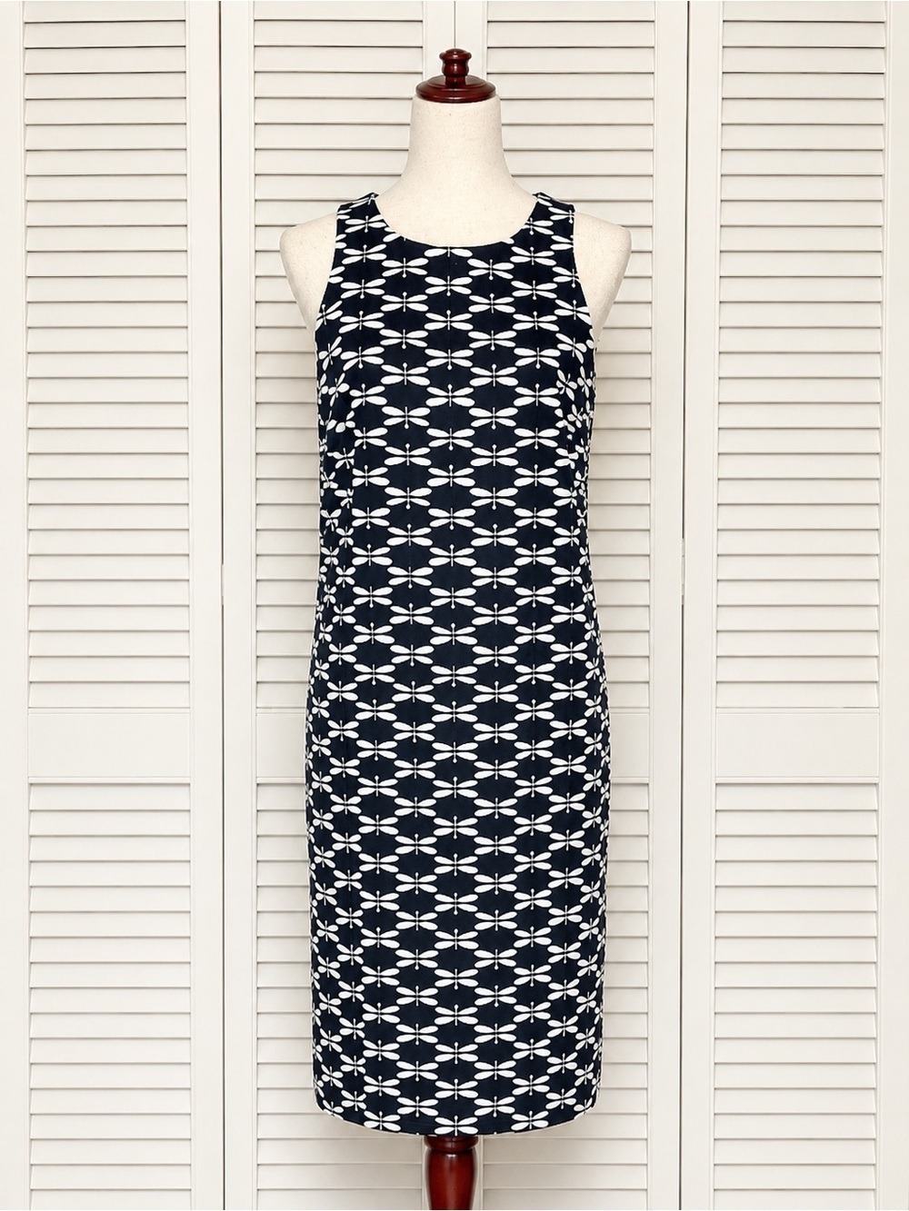 Papagallo Black White Dragonfly Print Sleeveless Sheath Dress Size 10